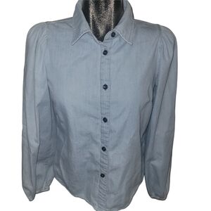 Tribal Jeans Light Blue Denim Look Button-Up Puffed Sleeve Shirt Size XS